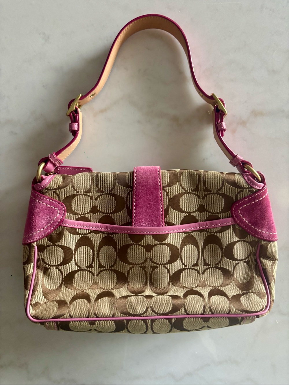 Vintage Y2K Coach Pink Signature Soho Buckle Shoulder Bag #1482 - Picture 2 of 7